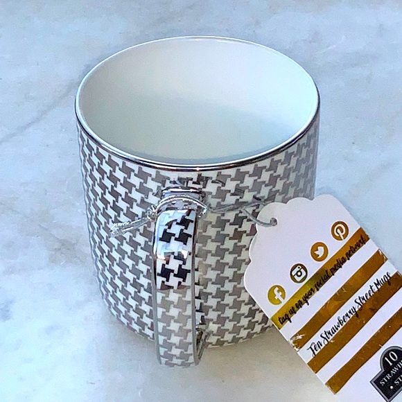 10 STRAWBERRY STREET MUG SILVER METALLIC HOUNDSTOOTH 12 FL OZ - Picture 4 of 8